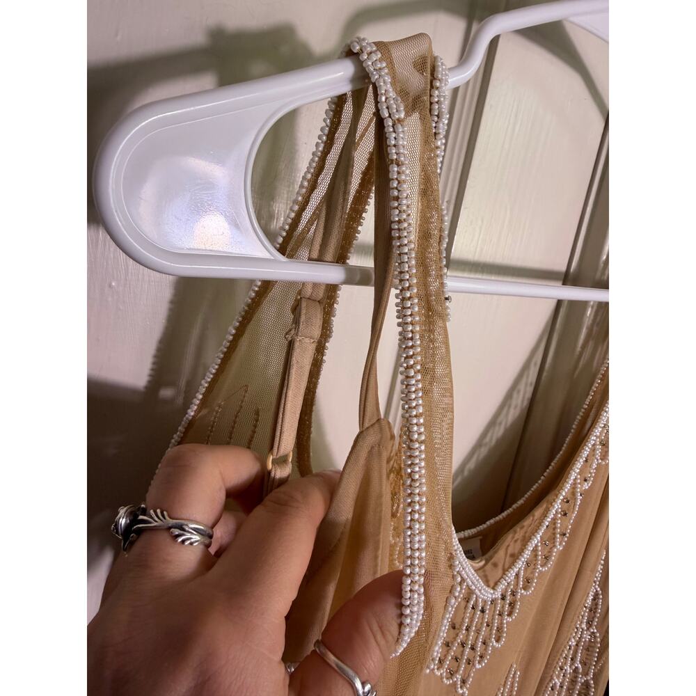 Together Beaded Midi Dress Nude Art Deco Gatsby 1920s Style Mesh Formal - Size 8 - Picture 11 of 11